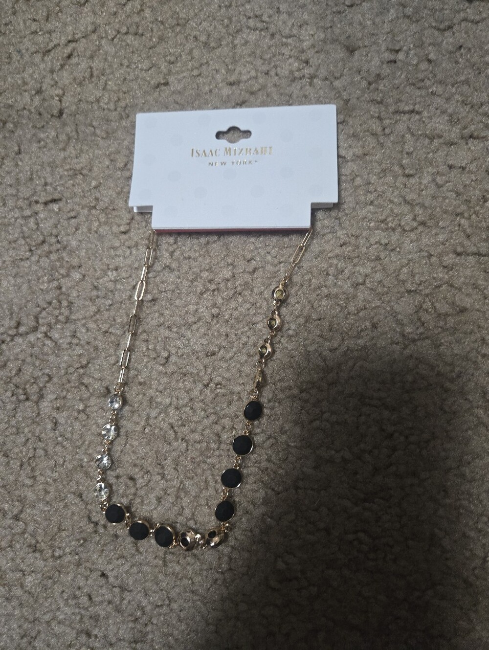 Isaac Mizrahi NY Black & Clear Stone Necklace. #600